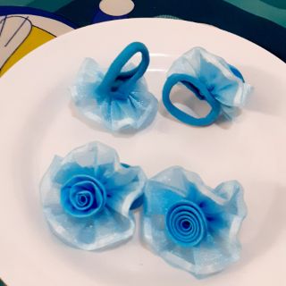 Sét 2 Cột tóc vải đính hoa hồng (được chọn màu)