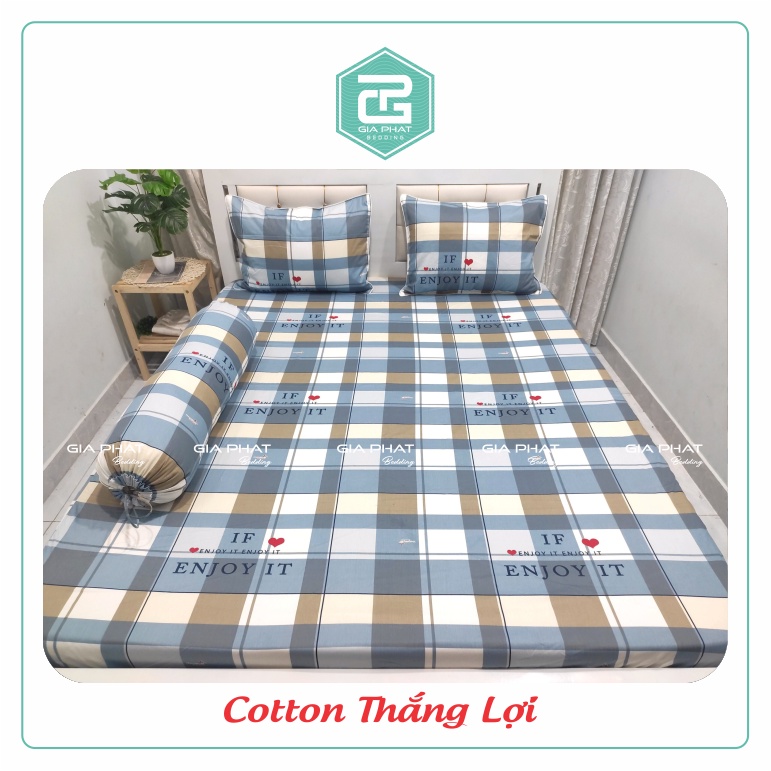 Bộ ga gối Thắng Lợi {4 món}100% Cotton chuẩn logo họa tiết Sọc