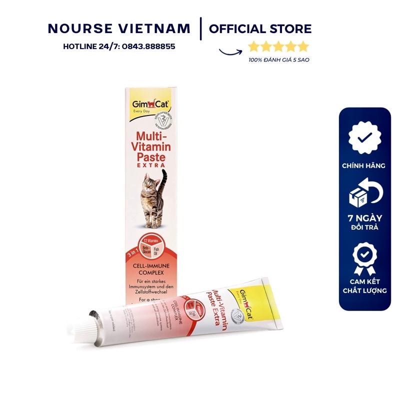 Gel Gimcat Multi-Vitamin Paste Extra giúp mèo phát triển toàn diện (200gr)