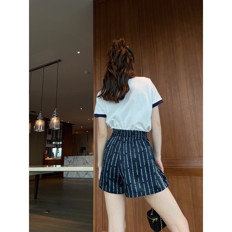 Quần shorts nữ Chanel CN kiểu may độc đáo họa tiết in logo lưng chun co giãn thoải mái