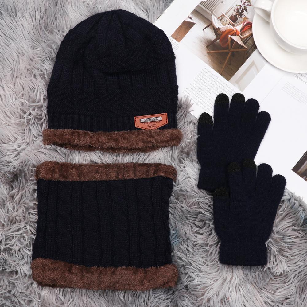 Set Khăn Choàng Cổ + Găng Tay + Găng Tay + Mũ Giữ Ấm Mùa Đông Cho Nam Nữ