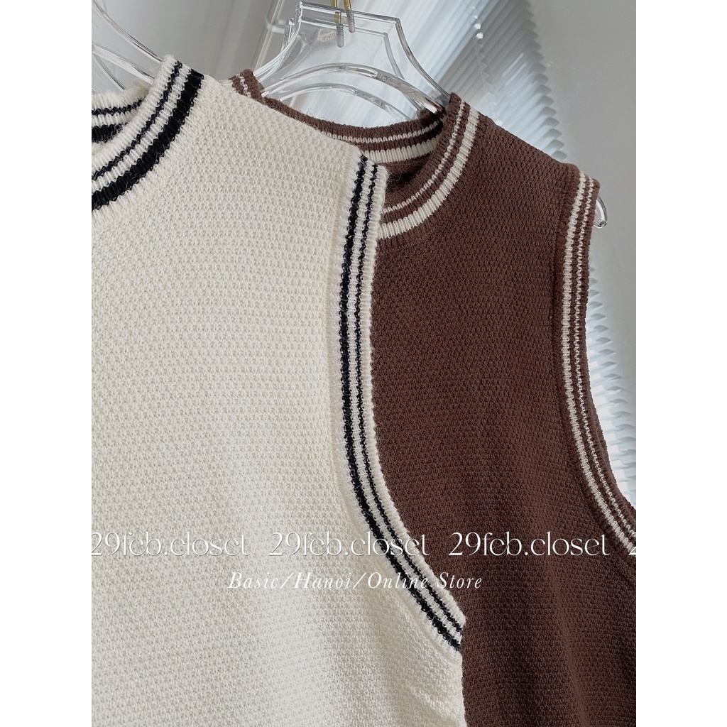 [Ảnh thật/Video] Áo gile len cổ tròn viền xẻ vạt - 29feb.closet - A96