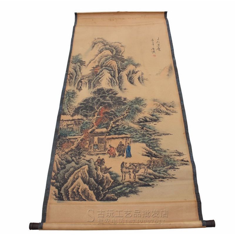 Tranh giả cổ TAM CỐ THẢO LƯ, Tranh giấy xuyến chỉ viền bo lụa size lớn 155 x 74cm