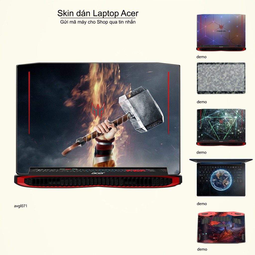 Skin dán Laptop Acer in hình Mjolnir - Avenger - avgl071 (inbox mã máy cho Shop)