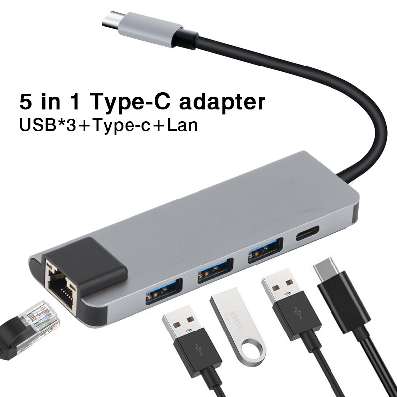 Bộ Chuyển Đổi 5 Trong 1 Type-C Sang Usb3.0 Rj45 Gigabit Ethernet Lan Type-C