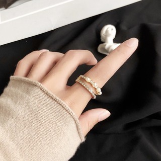 Nhẫn Hở Nhiều Lớp Đính Hạt Ngọc Trai Thời Trang Hàn Quốc Cho Nữ 0301
