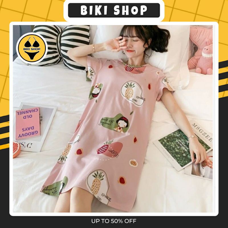 Váy Ngủ Suông cộc tay Đồ ngủ mặc nhà mềm,mát,mỏng họa tiết hoạt hình dễ thương BiKi | BigBuy360 - bigbuy360.vn
