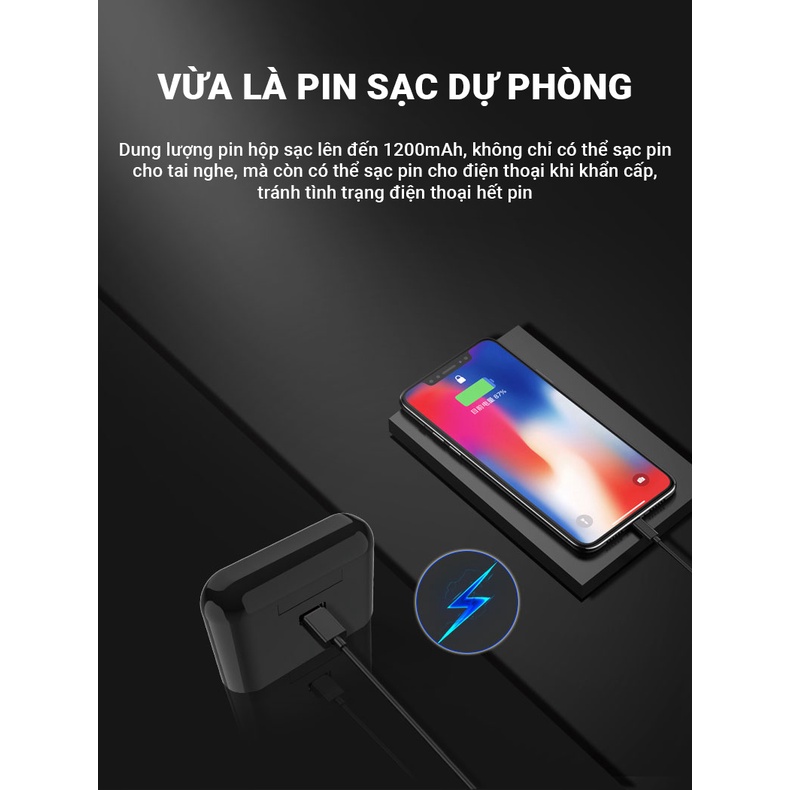 Tai nghe bluetooth không dây Cát Thái M2T giảm ồn thông minh âm thanh surround lập thể vừa là sạc dự phòng 1200mAh