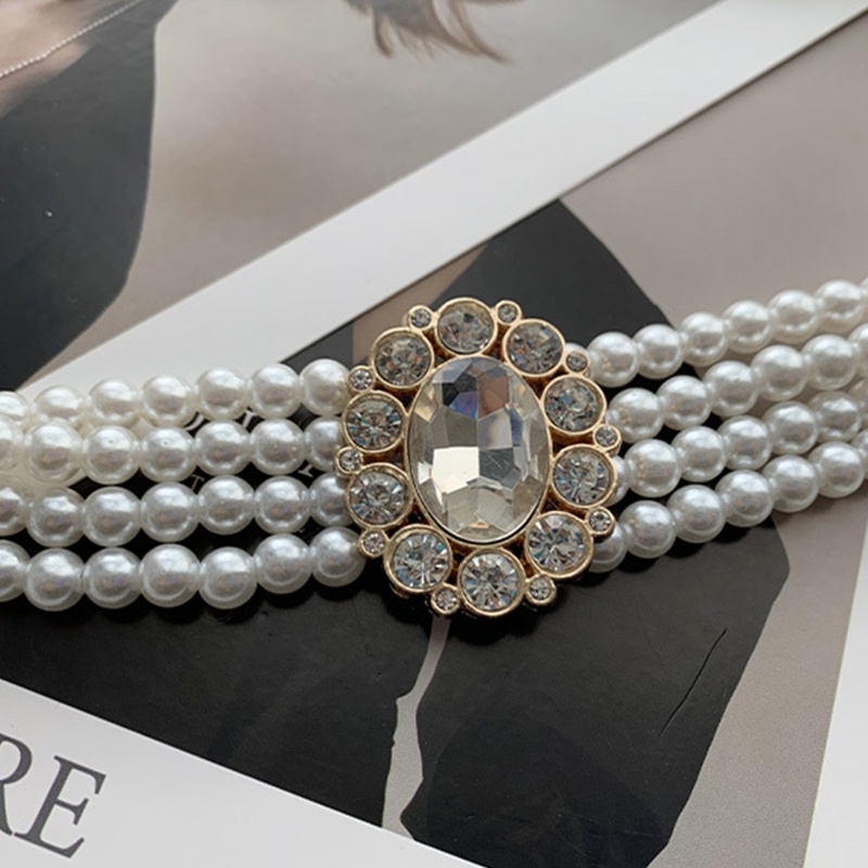 Thắt lưng co giãn đính đá + ngọc trai nhân tạo thời trang cho nữ