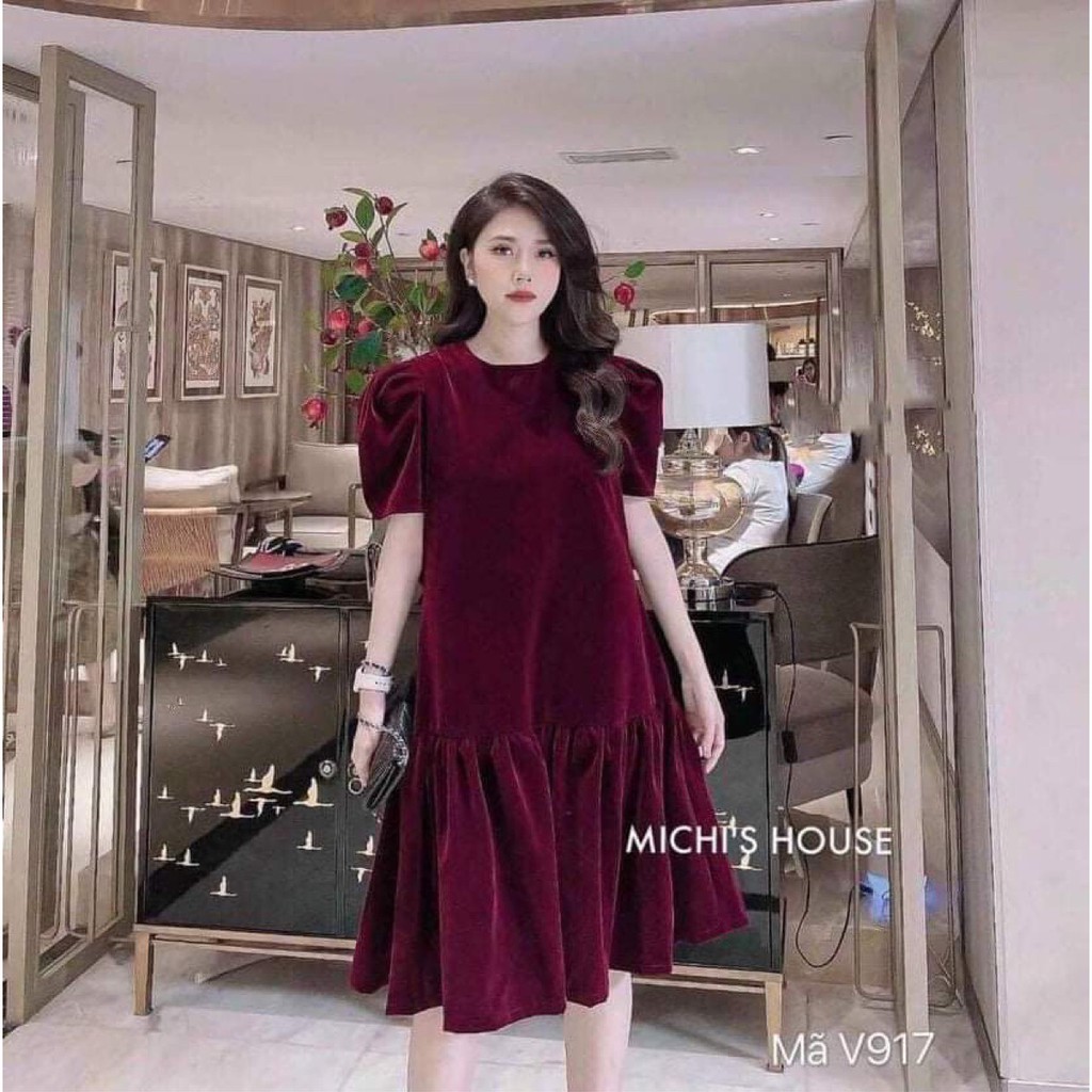 Váy đầm bigsize chất nhung mềm mại thiết kế dáng xòe dự tiệc cho mẹ bầu từ 55kg đến 75kg