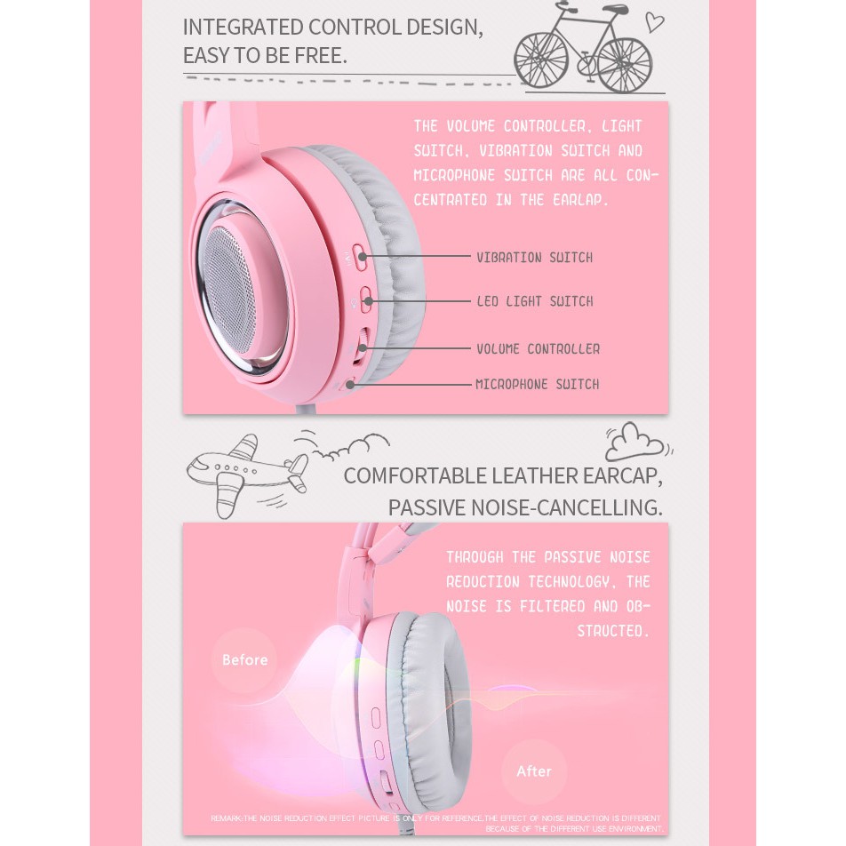 Tai nghe headphone chuyên Game Somic G951 Pink hồng tai mèo - USB Sound 7.1 (Hồng) - Hãng phân phối chính thức