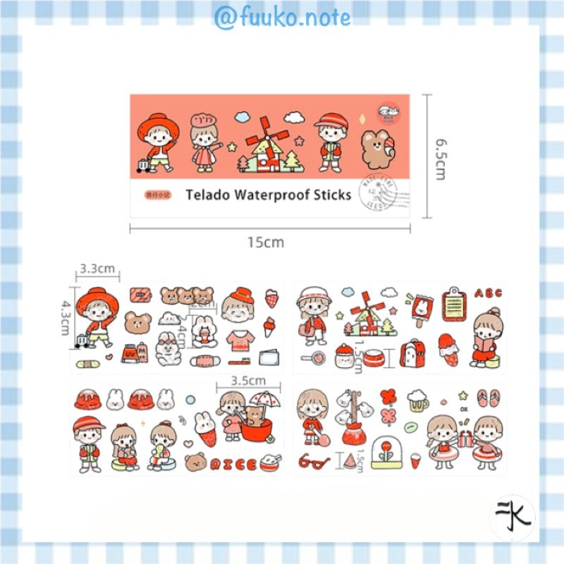 Set 4 tấm Sticker Telado trong suốt, gồm 40 miếng dán dễ thương dán cốc, bình Ins fuuko note