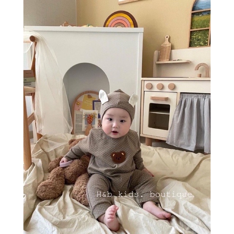 Sleepsuit body liền thân kèm nón gấu cho bé