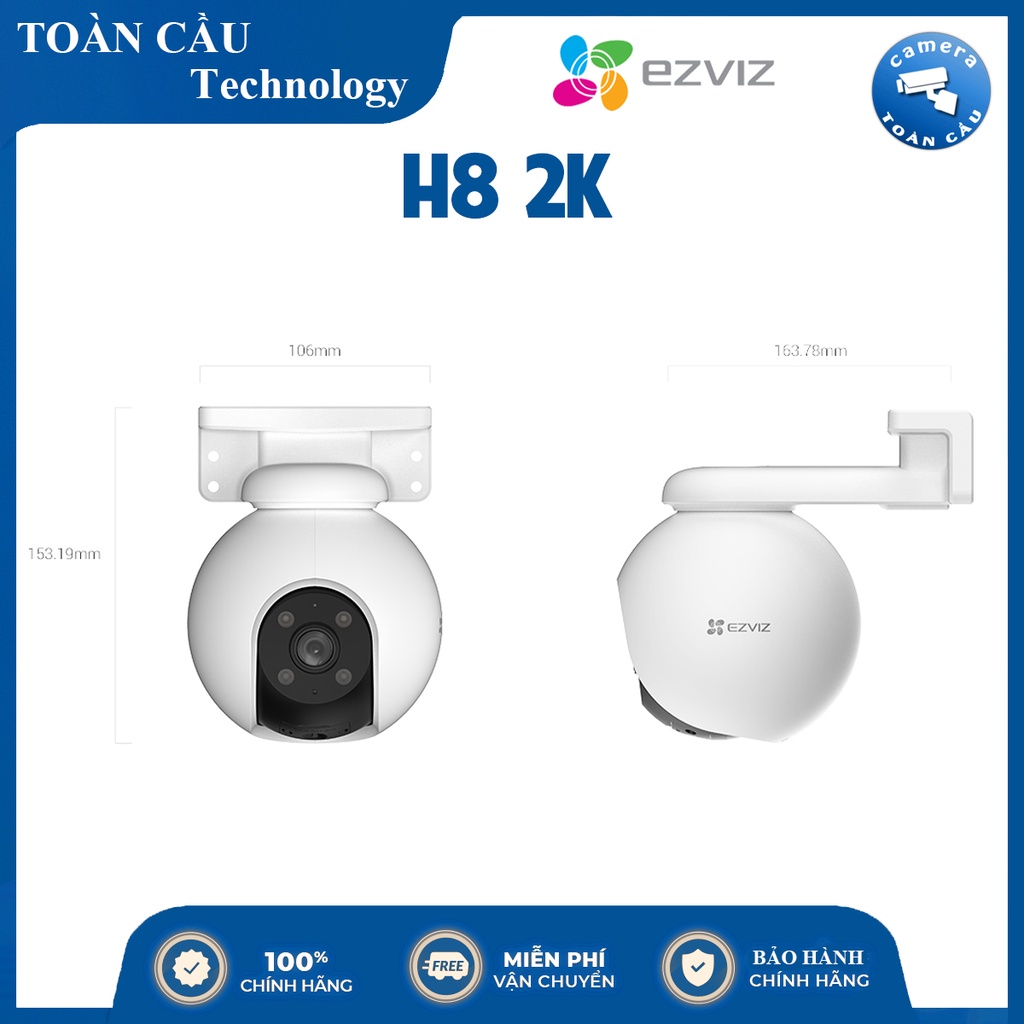 Camera EZVIZ H8 2K Độ Phân Giải Cao, Quay Quét 360 Ngoài Trời Wifi Không Dây - Công Nghệ Toàn Cầu