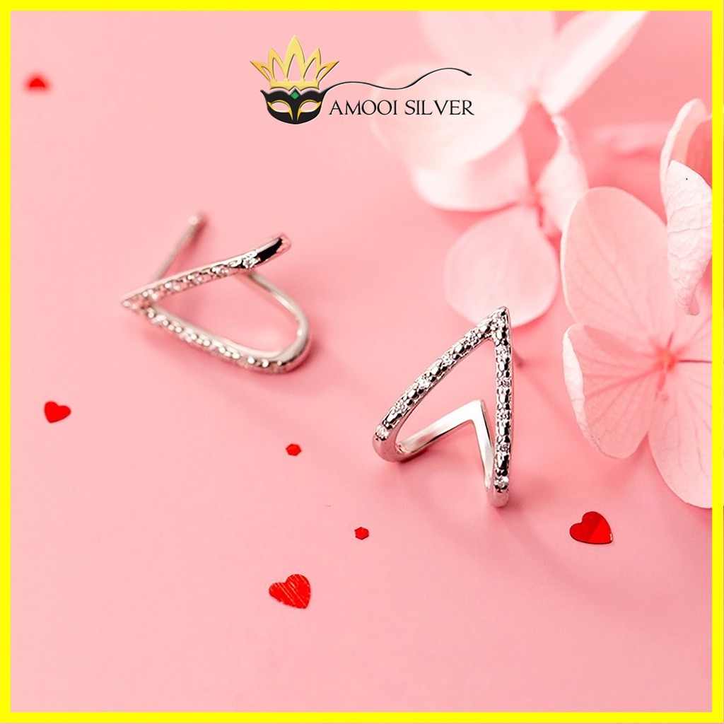 Bông tai bạc S925 v heart - Amooi Silver AB101