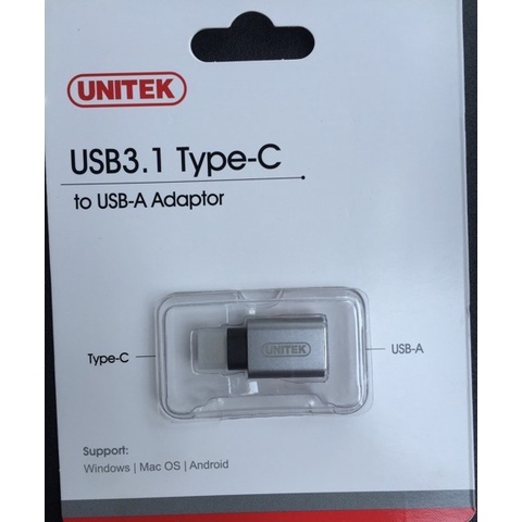 Đầu chuyển đổi USB 3.1 Type-C sang USB-A Unitek mã Y-A 025CGY. Hàng chính hãng