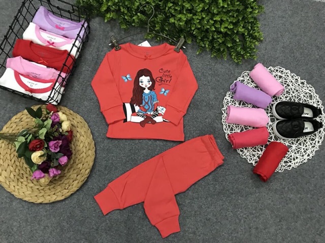 Bộ bé gái dài tay vnxk cotton len 8-21 kg ( hình thật )