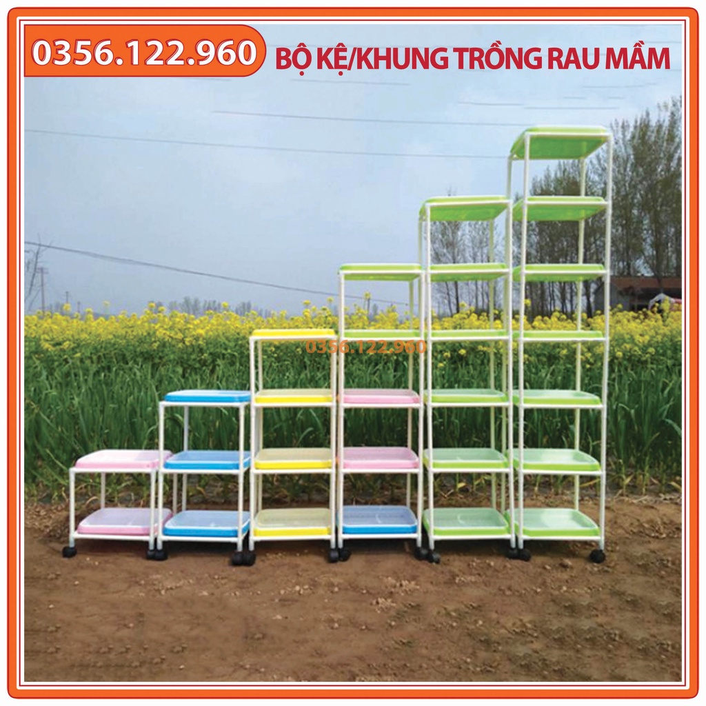 Khung để khay trồng rau mầm - loại 3 tầng có bánh xe - Giá đỡ khay rau mầm