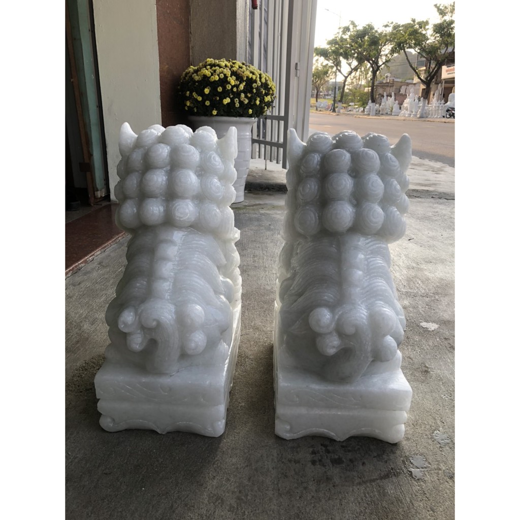 Cặp tượng Kỳ Lân phong thủy gác cổng đá trắng - Cao 40cm