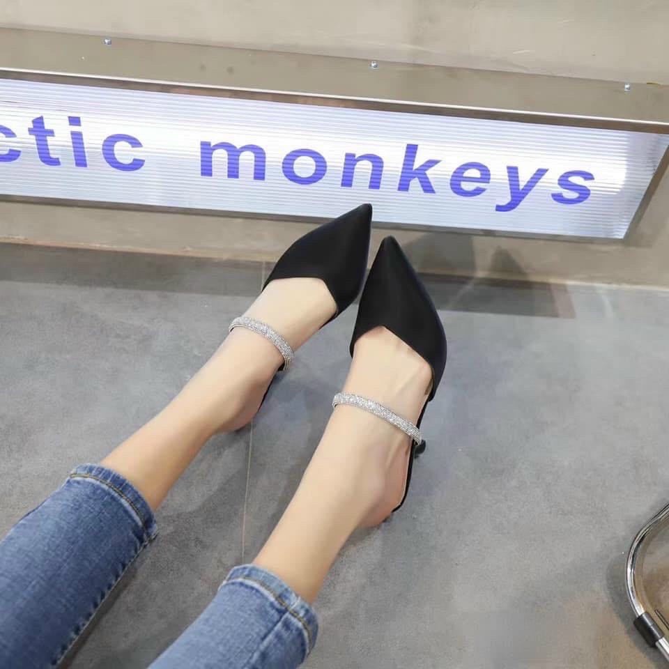 Dép Cao Gót Nữ 7 Phân Quai Đá 2 Màu Đen Trắng Chuẩn Phom Size 35 - 39