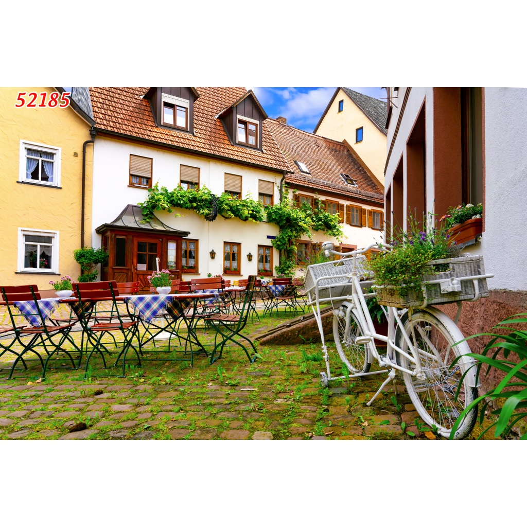 Tranh dán tường Quán Cafe, Trà Sữa, Trang Trí Cửa Hàng 3D tặng keo và dụng cụ dán