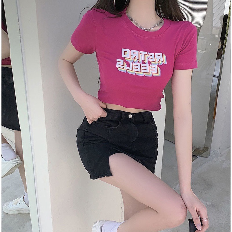 Áo thun ZHELIHANGFEI ngắn tay dáng ôm in họa tiết cá tính quyến rũ