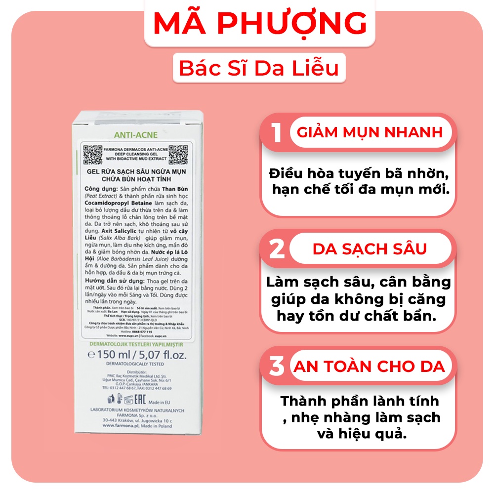 Sữa Rửa Mặt Ngừa Mụn Dermacos Farmona Anti Acne Deep Cleansing Gel - Bác sĩ Mã Phượng