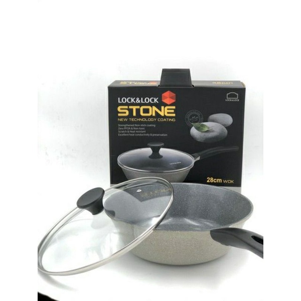 Chảo sâu lòng lock&amp;lock stone 7 lớp 28cm/30cm có nắp kính