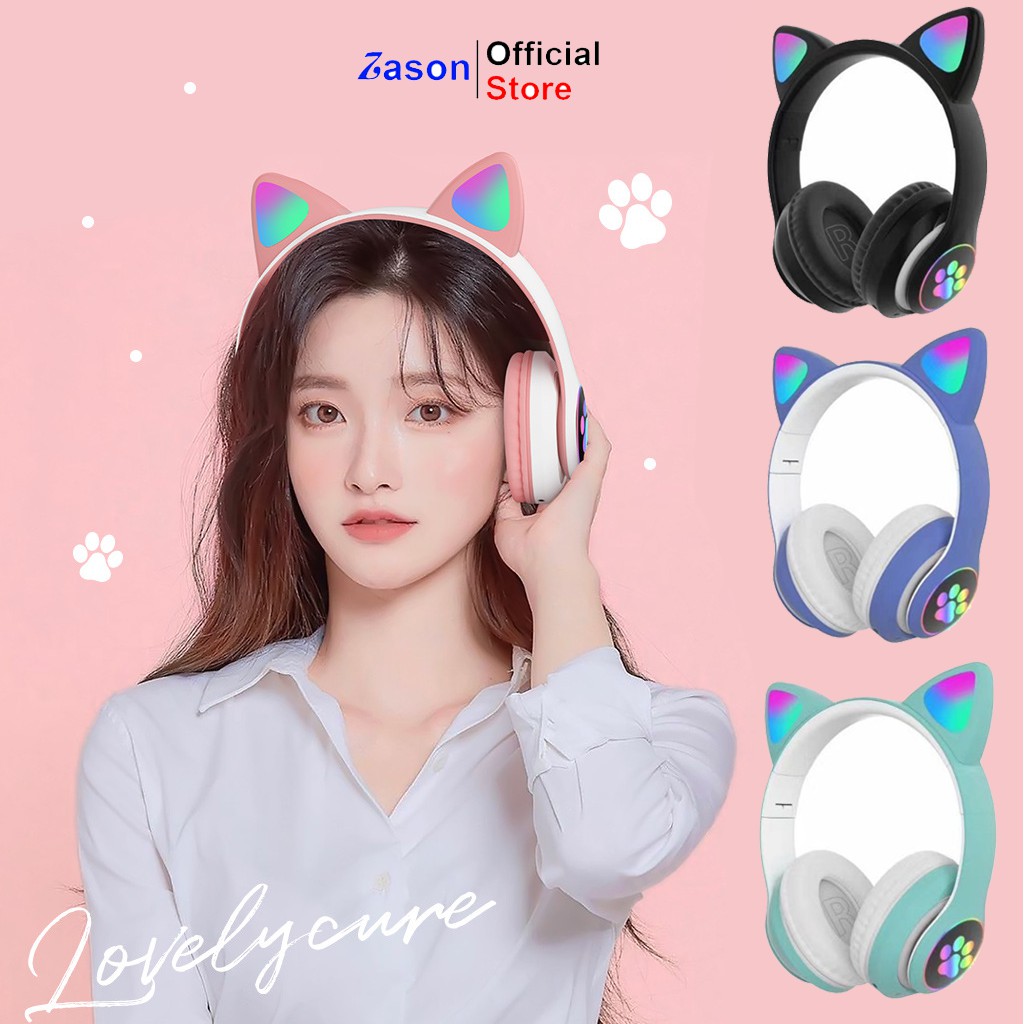 [SIÊU XINH] Tai Nghe Mèo Bluetooth Chụp Tai Có Mic Đèn LED Nháy Bass Trong Trong Siêu Cute BT18