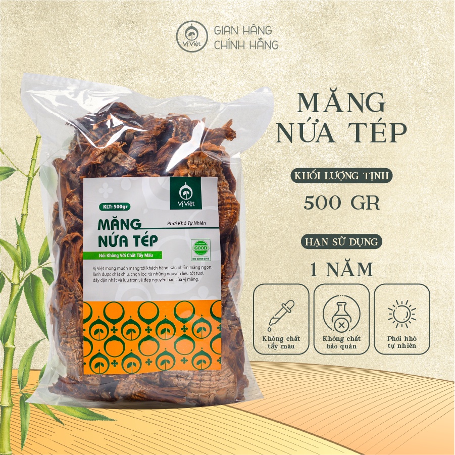 Măng Nứa Tép khô Tây Bắc VỊ VIỆT ( loại Đặc Biệt ), Gói 500 gam, 100% măng nứa tép phơi khô, không chất bảo quản