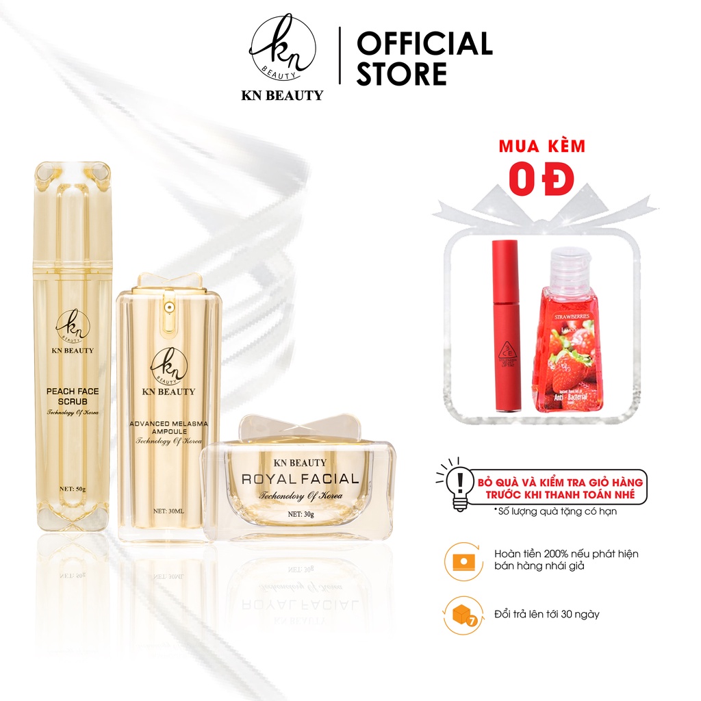 Bộ 3 bước chăm sóc da lão hóa Royal KN Beauty: Gel tẩy tế bào chết +tinh chất dưỡng + kem dưỡng (tặng son+ gel rửa tay)