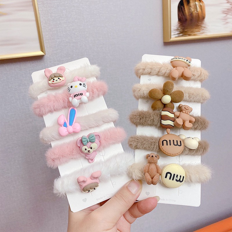 Set 5 Chun Buộc Tóc Dành Cho Nữ Lông Nhung, Đính Icon Siêu Xinh , Siêu Cute