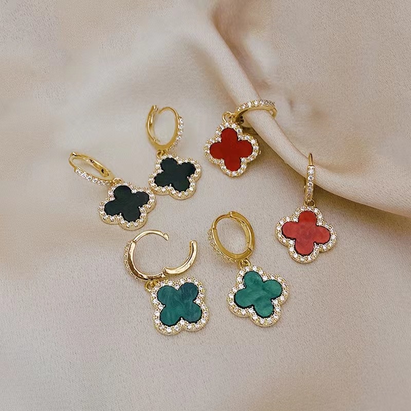 Bông Tai Hình Cỏ Bốn Lá Đính Đá Thời Trang Chất Lượng Cao Cho Nữ