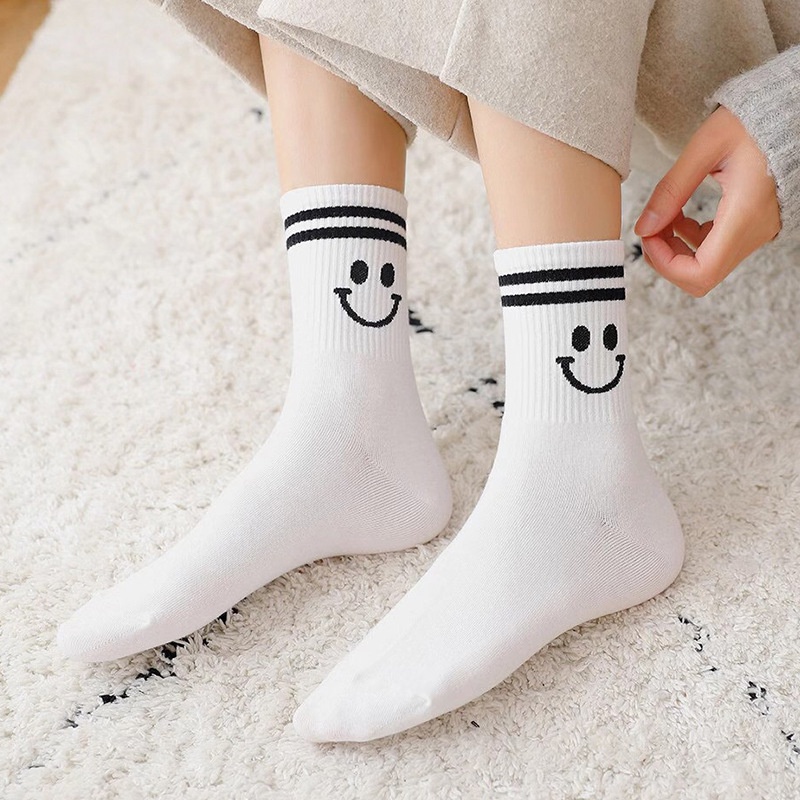 WAFNHA D612 Vớ Cotton Hình Mặt Cười Dễ Thương Phong Cách Hàn Quốc Cho Nữ