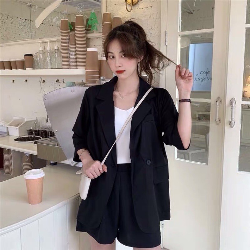 Order set áo blazer + quần short + áo dây hàng QC loại 1 | BigBuy360 - bigbuy360.vn