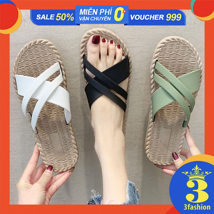 Dép Nữ Quai Chéo Giả Cói Nhựa Dẻo Chống Nước Nhẹ Êm Chân - 3217