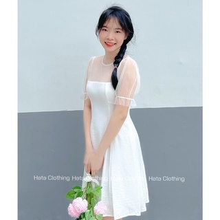 Đầm trắng phối lưới xinh - hàng có sẵn - ảnh do hata tự chụp