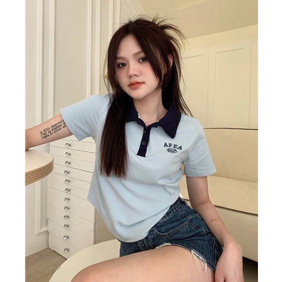 QADCOL Áo thun QADCOL tay ngắn cổ bẻ ôm dáng thời trang cho nữ