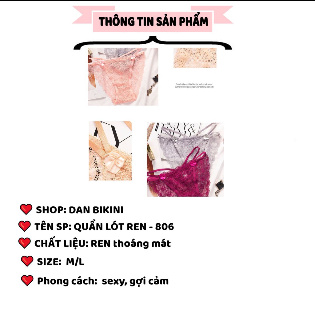 Quần Lót Nữ ❤️FREESHIP❤️ Quần Lót Ren Sexy Quyến rũ cao cấp thiết kế dây hai mảnh gợi cảm đính nơ nhỏ mã 806