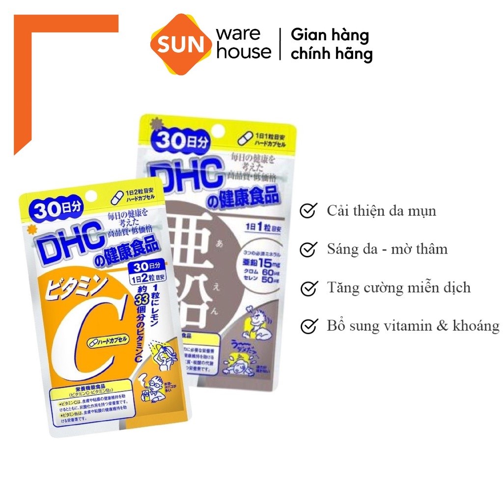 Combo Viên Uống DHC Vitamin C Và DHC Kẽm ZinC Hỗ Trợ Tăng Đề Kháng, Làm Đẹp Da 30 Ngày Uống | BigBuy360 - bigbuy360.vn
