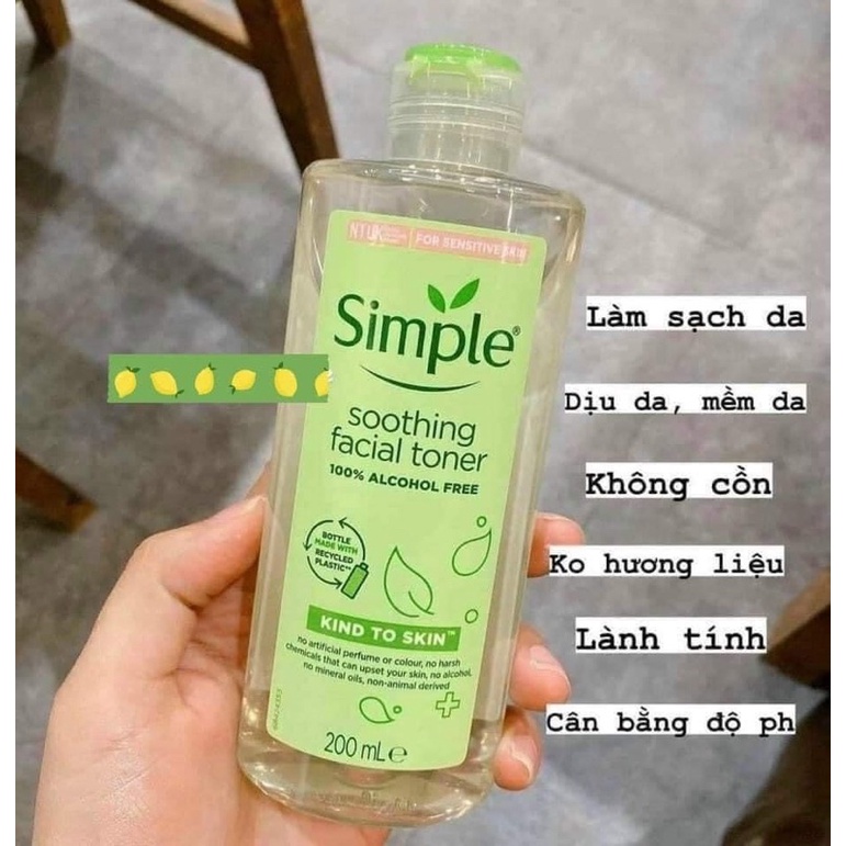 Nước Hoa Hồng Soothing Facial Toner Simple cân bằng ẩm cho da 200ml