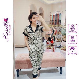 Đồ bộ nữ mặc nhà Jcvcoll - Karoll A22.038 lụa Ass chữ phối quần lỡ