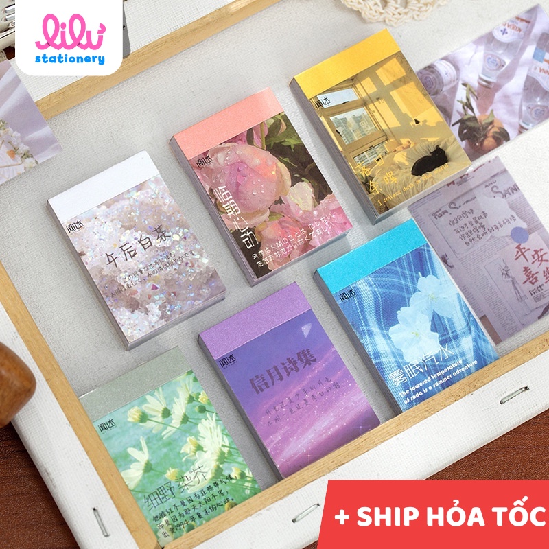 Sticker vintage dán sổ decor phong cảnh set 50 tấm hoa cỏ phong cảnh 8 mẫu