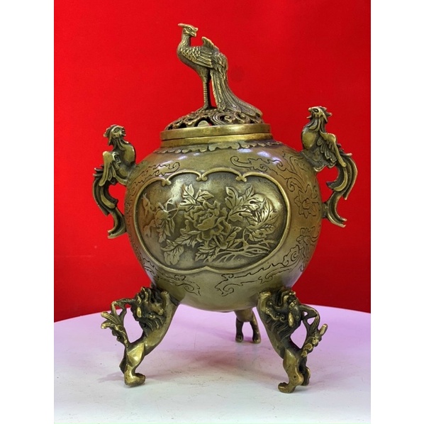 Xông Trầm Công Bằng Đồng Hoa Văn Đốt Trầm