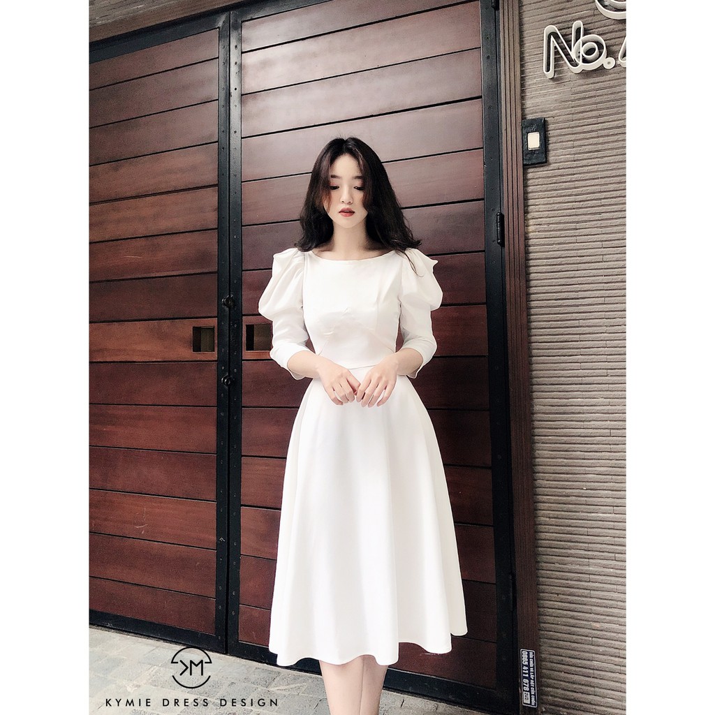 [Mã FAGREAT1505 giảm 8% tối đa 50K đơn 250K] Váy nữ thiết kế tay bồng đầm xòe dáng dài màu trắng trơn V267 KYMIE | BigBuy360 - bigbuy360.vn