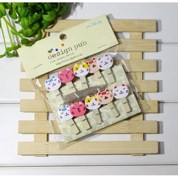 10 Kẹp gỗ và dây thừng để treo ảnh - Mini heart wooden pegs photo clips