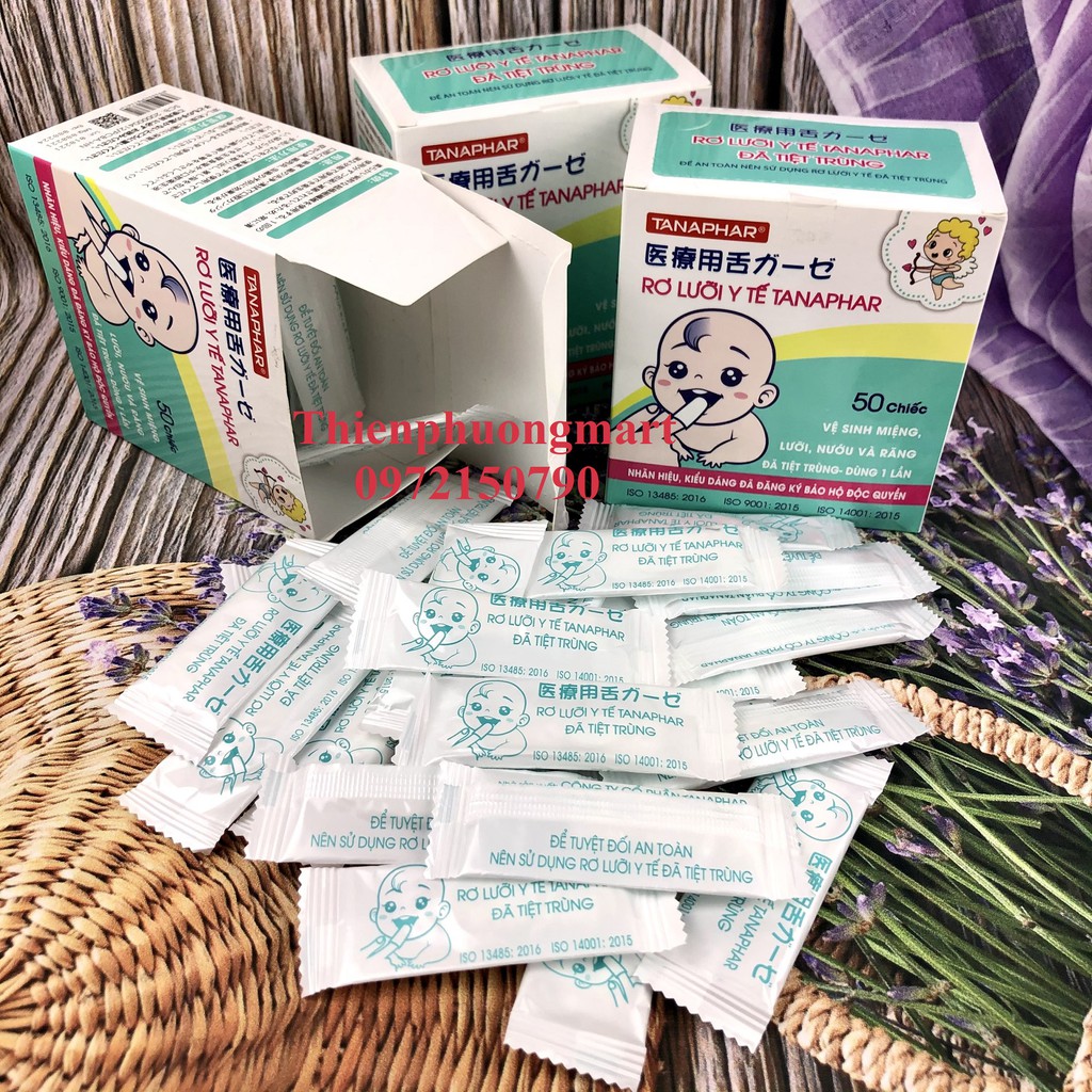 Gạc rơ lưỡi Tanaphar 50 chiếc/ hộp đã được tiệt trùng - Rơ lưỡi tiệt trùng TANAPHAR cho bé