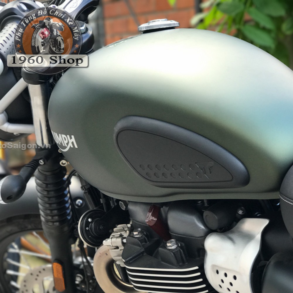 bình xăng Triump nắp lệch bả sẵn matit kèm đủ nắp và khóa xăng theo bộ phù hợp độ Cafe Racer Tracker Su GN, LA, CM, CB40