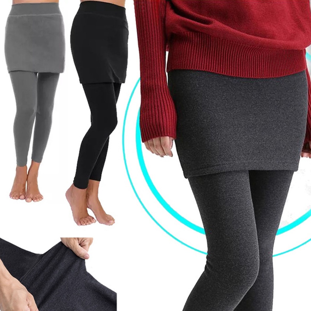 Quần Legging Ôm Dáng Co Giãn Màu Sắc Trơn Kèm Váy Phong Cách Hàn Quốc Thời Trang Thu Đông Cho Nữ