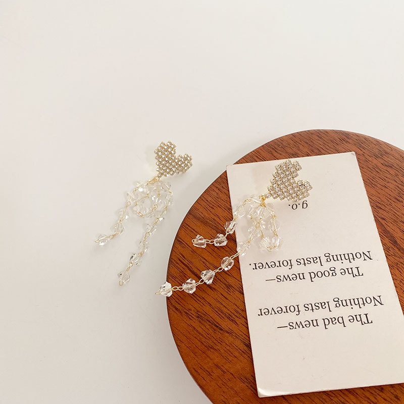 Toàn Bộ Bông Tai Mạ Bạc 925 Dáng Dài Hình Trái Tim Đính Đá Pha Lê Phong Cách Hàn Quốc